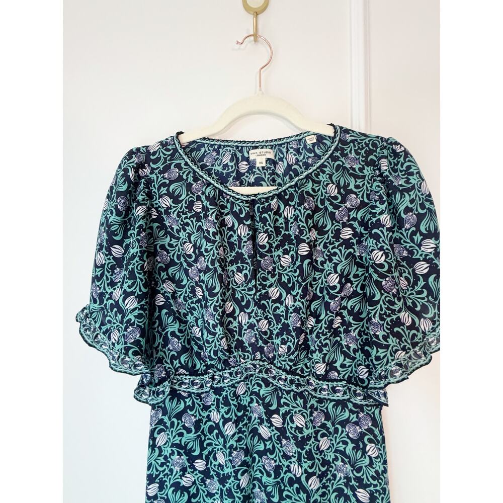 Max Studio Navy and Green Ruffle Midi Dress Floral size XS - Picture 8 of 10